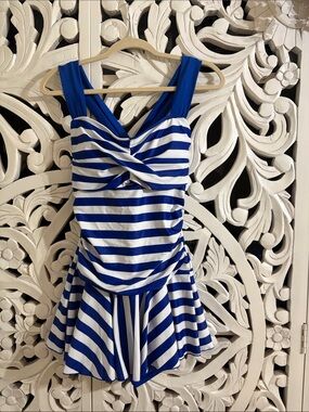 Woman’s Blue and White Striped Swim Dress - Classic Coastal Style